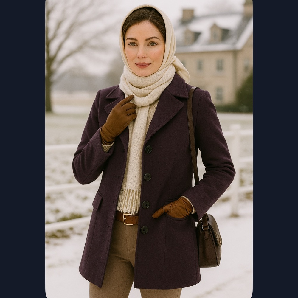 ANNE KLEIN WOOL/CASHMERE Lined Purple Pea Coat Women’s Size Small